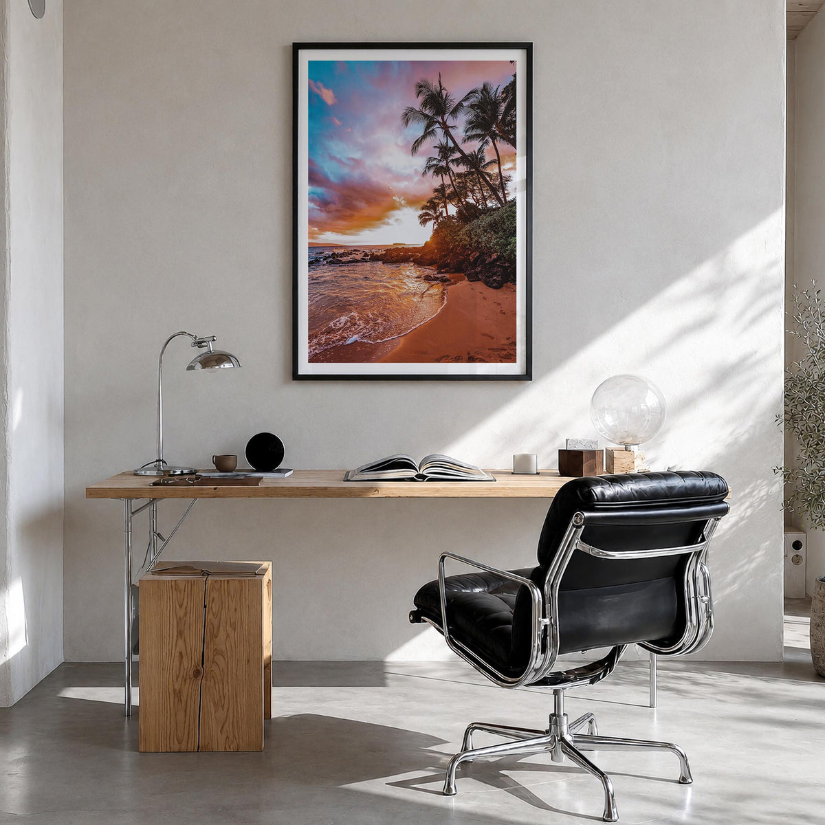 Hawaii no. 3 colorful photo poster of United States – vertical wall art in black wood frame with white border, hanging on wal