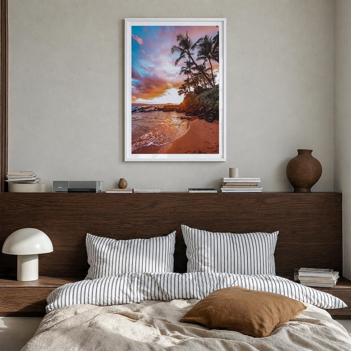 Hawaii no. 3 colorful photo poster of United States – vertical wall art in white wood frame with white border, hanging on wal