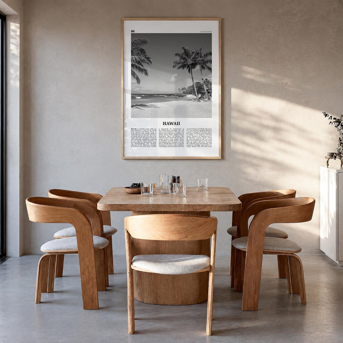 Hawaii no. 4 black & white newspaper poster of United States – vertical wall art in natural wood frame, hanging on wall