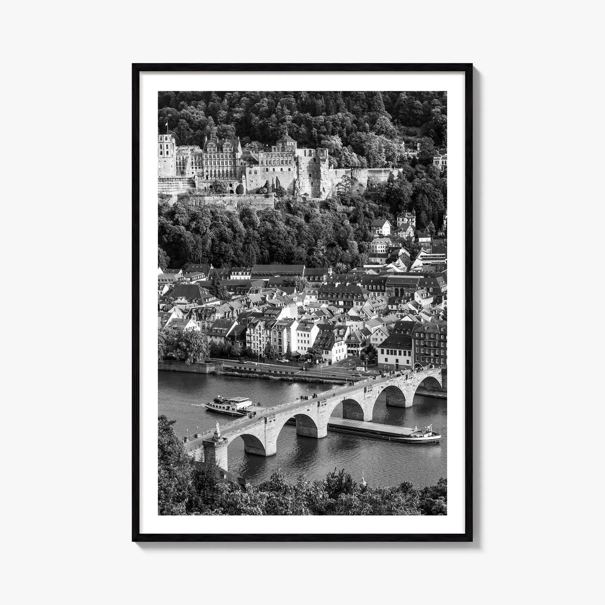Heidelberg black & white photo poster of Germany – vertical wall art, unframed print shown in interior mockup