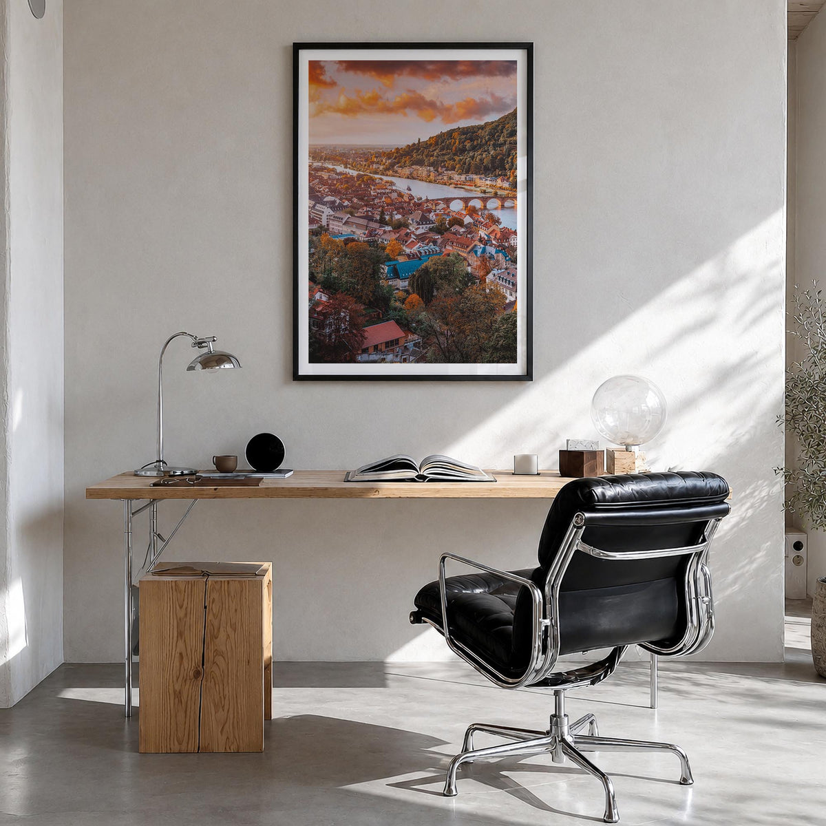 Heidelberg colorful photo poster of Germany – vertical wall art in black wood frame with white border, hanging on wall