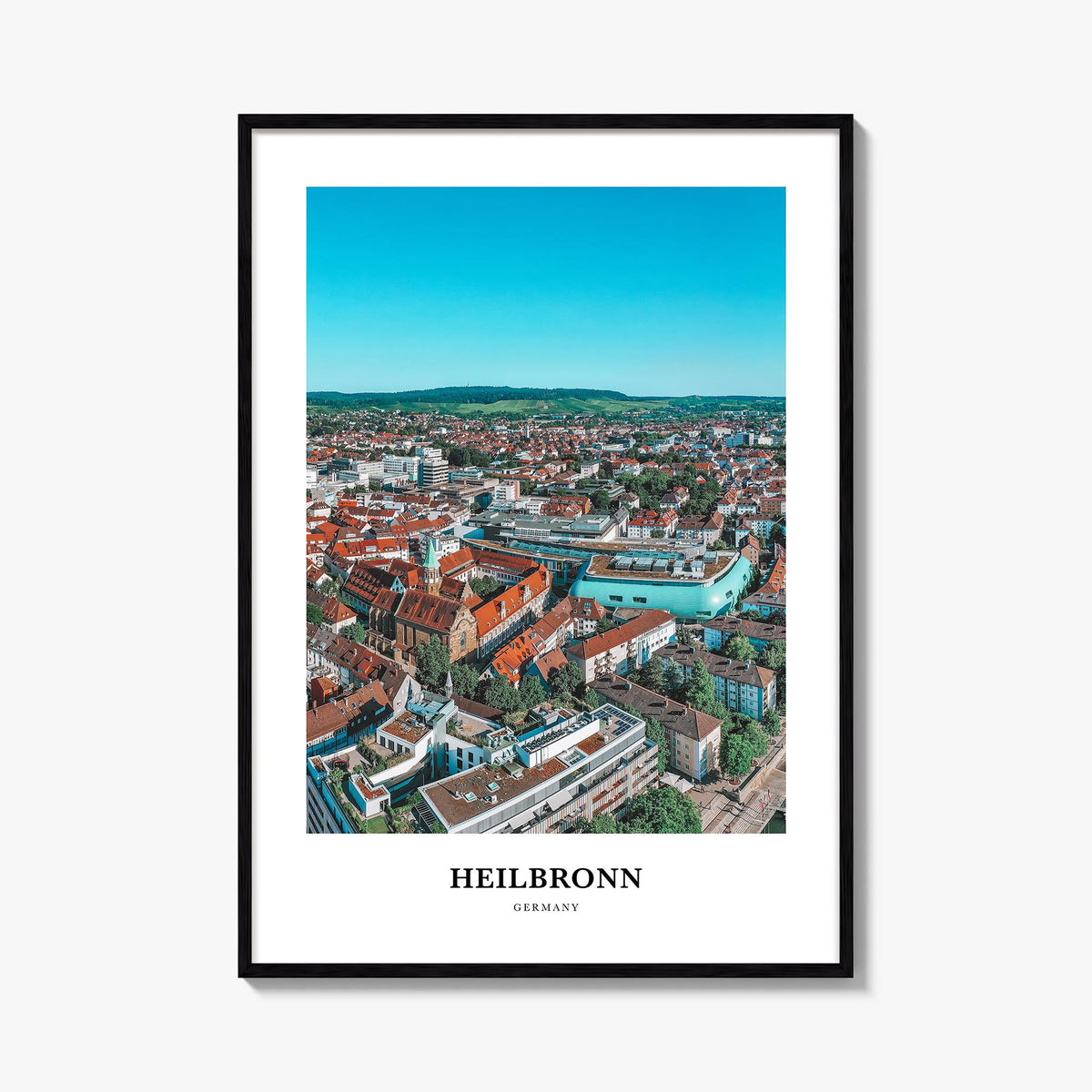 Heilbronn colorful classic poster of Germany – vertical wall art, unframed print shown in interior mockup
