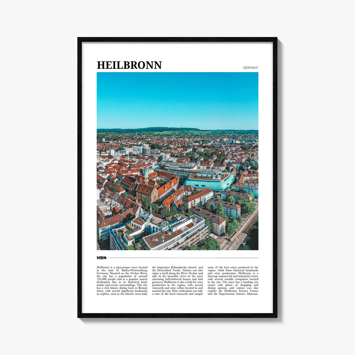 Heilbronn colorful travel poster of Germany – vertical wall art, unframed print shown in interior mockup