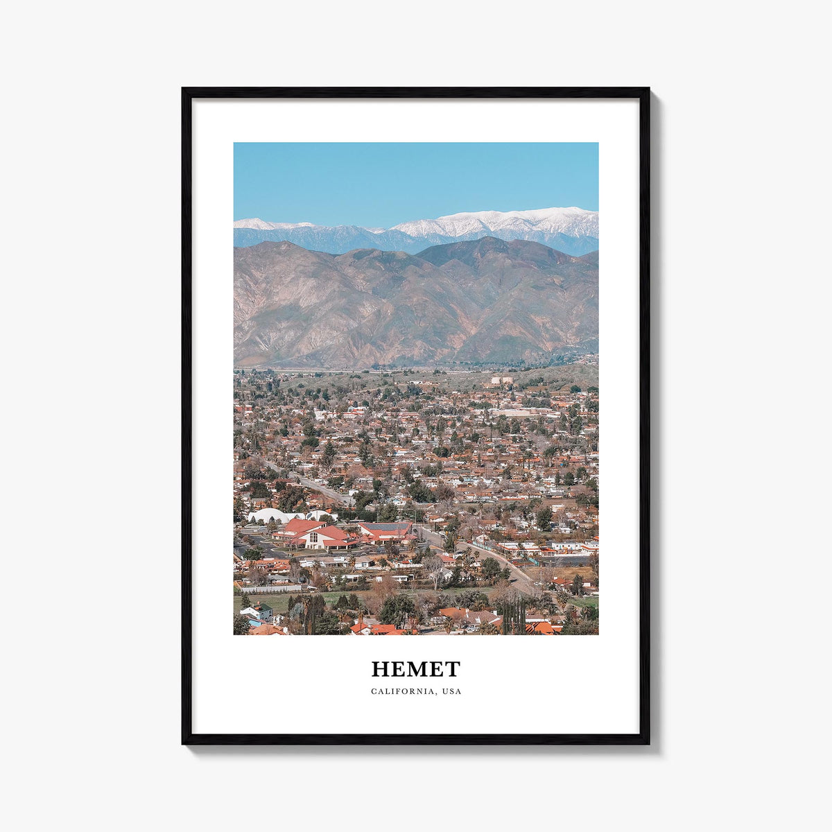 Hemet colorful classic poster of California, USA – vertical wall art, unframed print shown in interior mockup