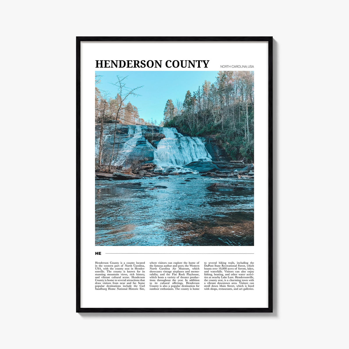 Henderson County colorful travel poster of North Carolina, USA – vertical wall art, unframed print shown in interior mockup