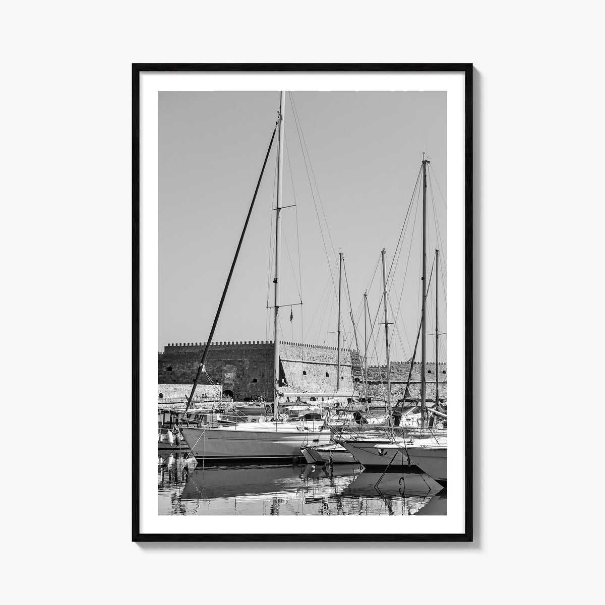 Heraklion black & white photo poster of Greece – vertical wall art, unframed print shown in interior mockup