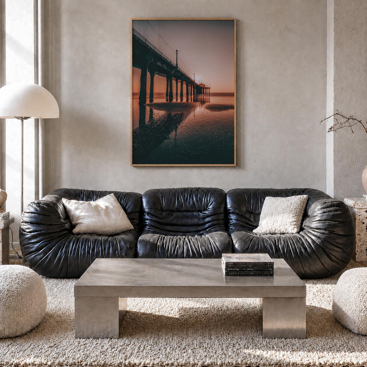 Hermosa Beach no. 3 colorful photo poster of California, USA – vertical wall art in natural wood frame, hanging on wall