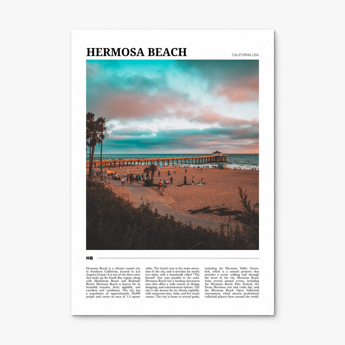 Hermosa Beach Travel Poster, print only (unframed)