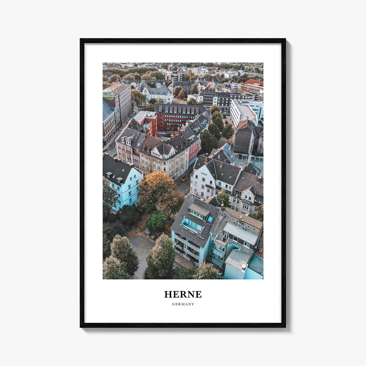 Herne colorful classic poster of Germany – vertical wall art, unframed print shown in interior mockup