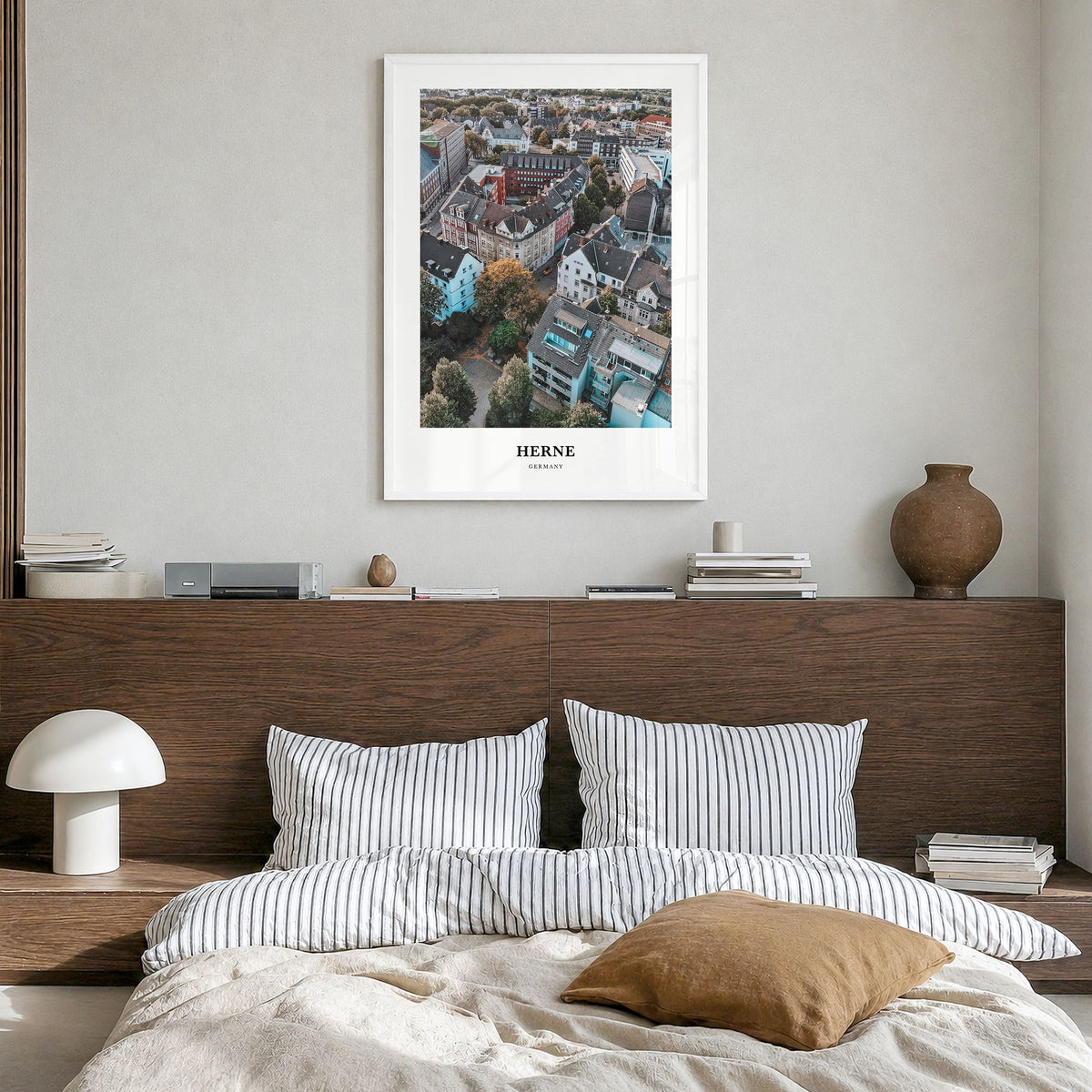 Herne Classic Poster in a white wood frame, hanging in a bedroom