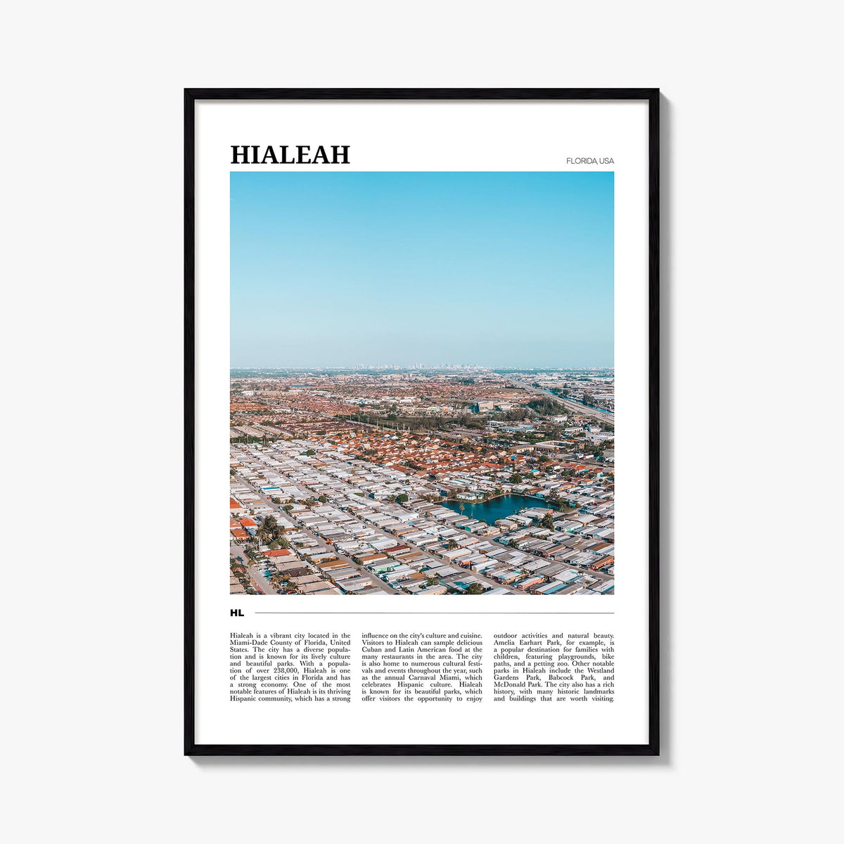 Hialeah colorful travel poster of Florida, USA – vertical wall art, unframed print shown in interior mockup