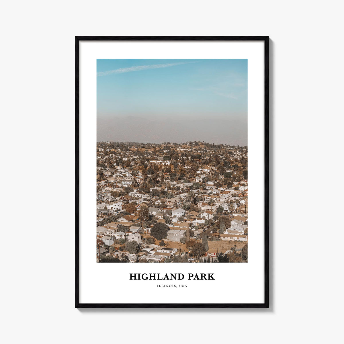 Highland Park colorful classic poster of Los Angeles, California – vertical wall art, unframed print shown in interior mockup