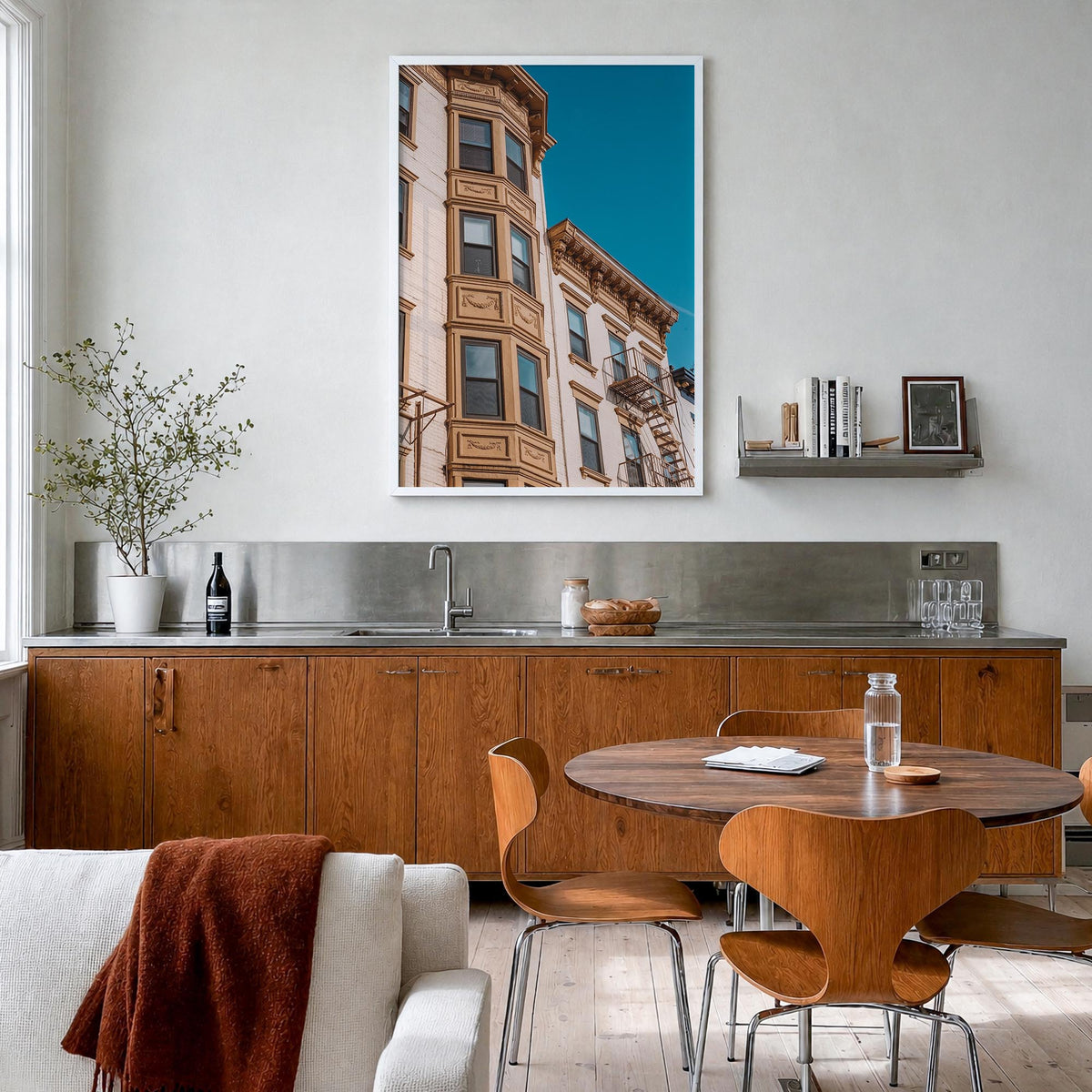 Hoboken no. 2 colorful photo poster of New Jersey, USA – vertical wall art in white wood frame, hanging on wall