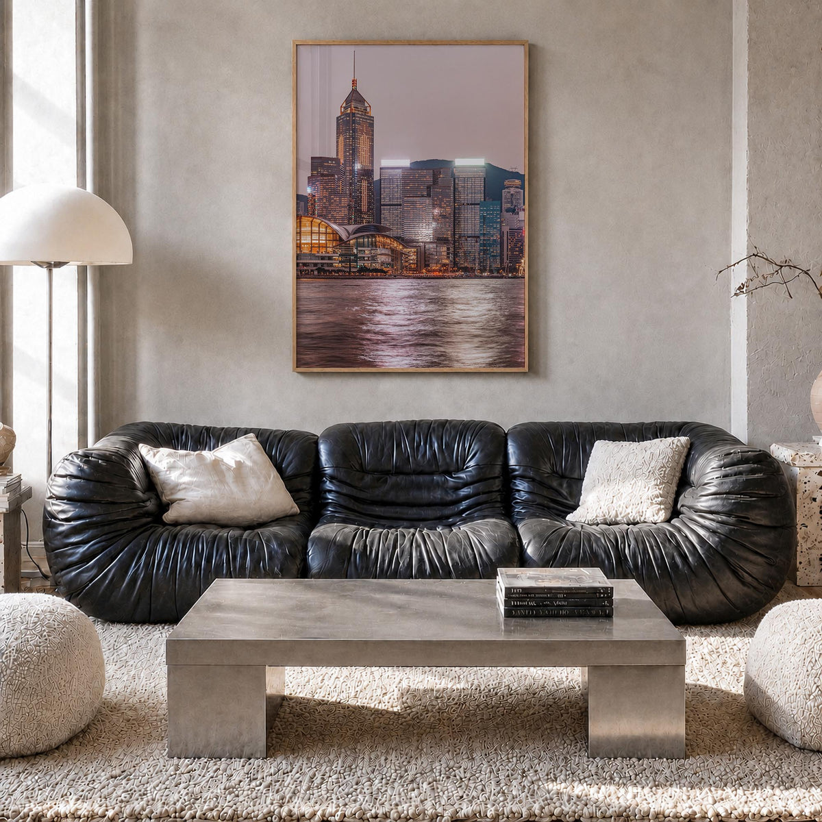 Hong Kong no. 2 colorful photo poster of Asia – vertical wall art in natural wood frame, hanging on wall