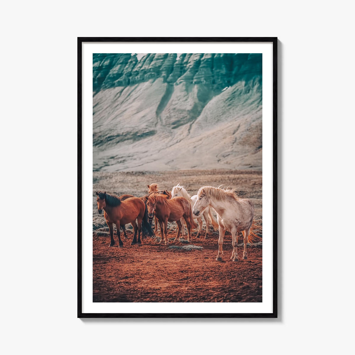 Horse no. 3 colorful photo poster – vertical wall art, unframed print shown in interior mockup