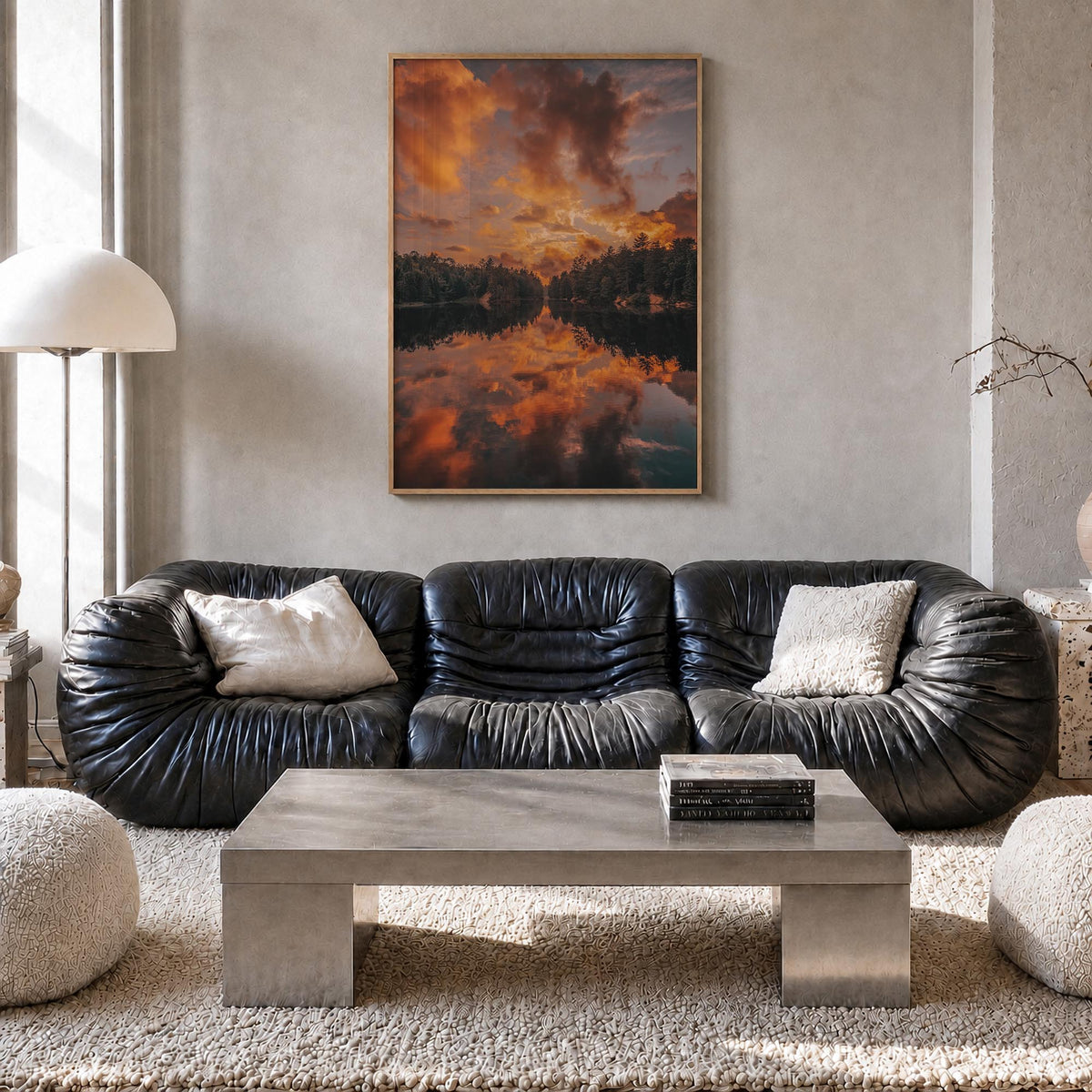 Horseshoe Lake colorful photo poster of California, USA – vertical wall art in natural wood frame, hanging on wall