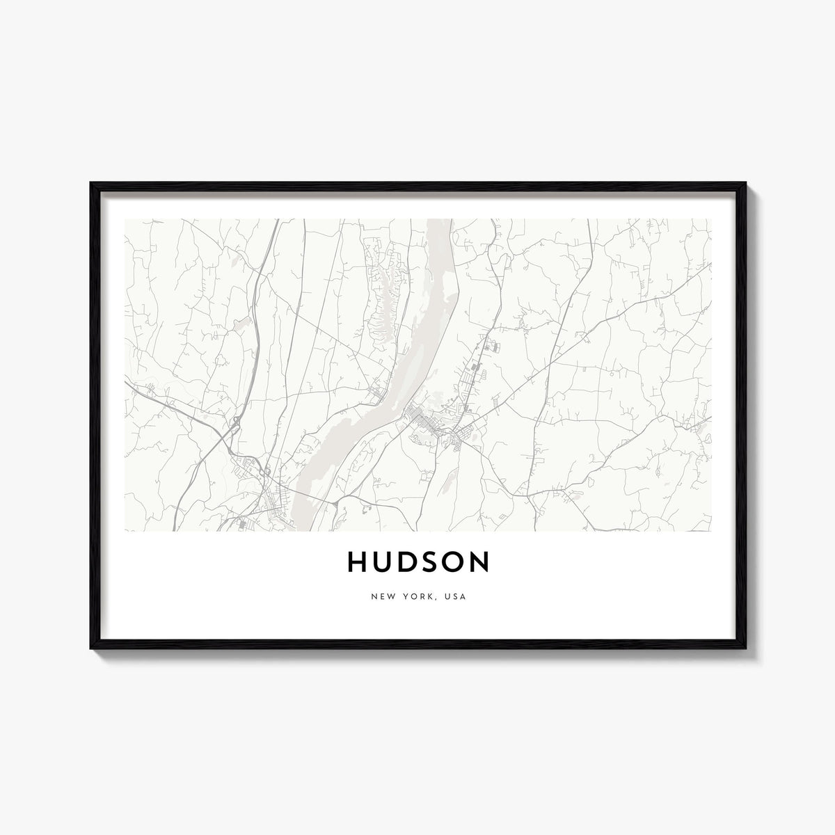 Hudson black & white map poster of Ohio, USA – horizontal wall art, unframed print shown in interior mockup