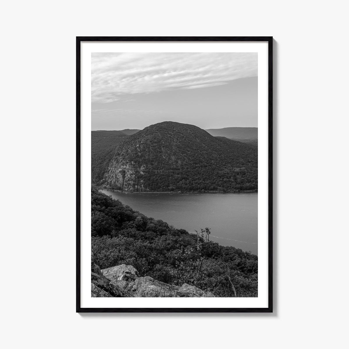 Hudson Valley black & white photo poster of New York, USA – vertical wall art, unframed print shown in interior mockup