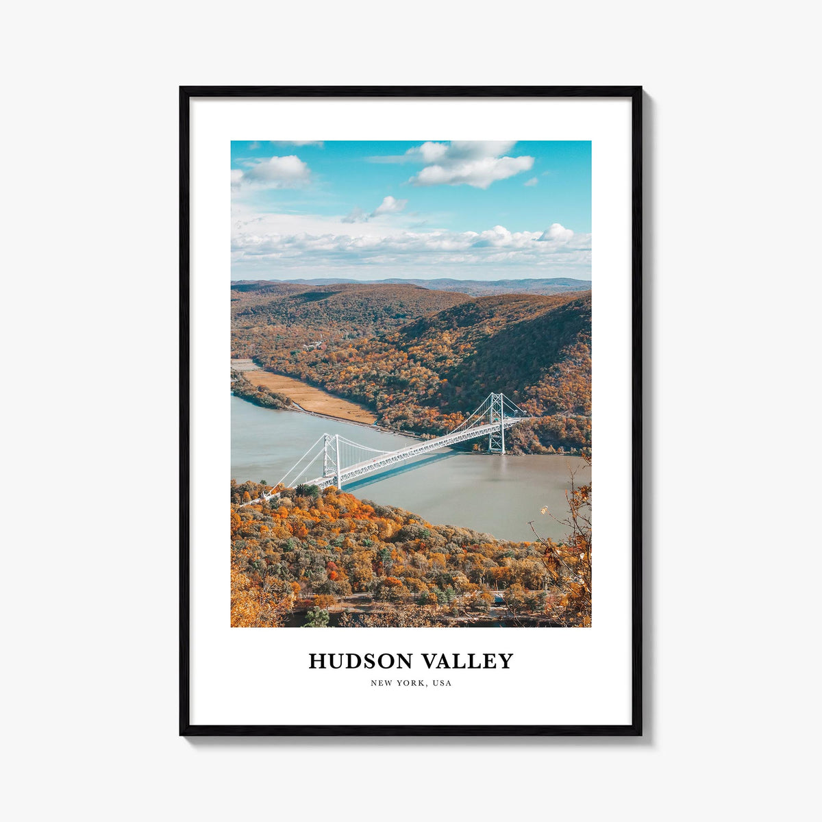 Hudson Valley colorful classic poster of New York, USA – vertical wall art, unframed print shown in interior mockup