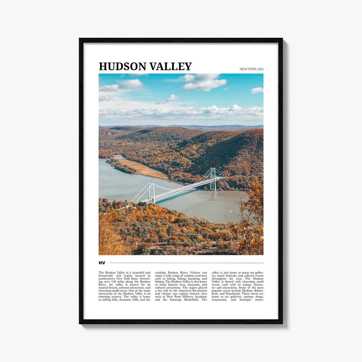 Hudson Valley colorful travel poster of New York, USA – vertical wall art, unframed print shown in interior mockup