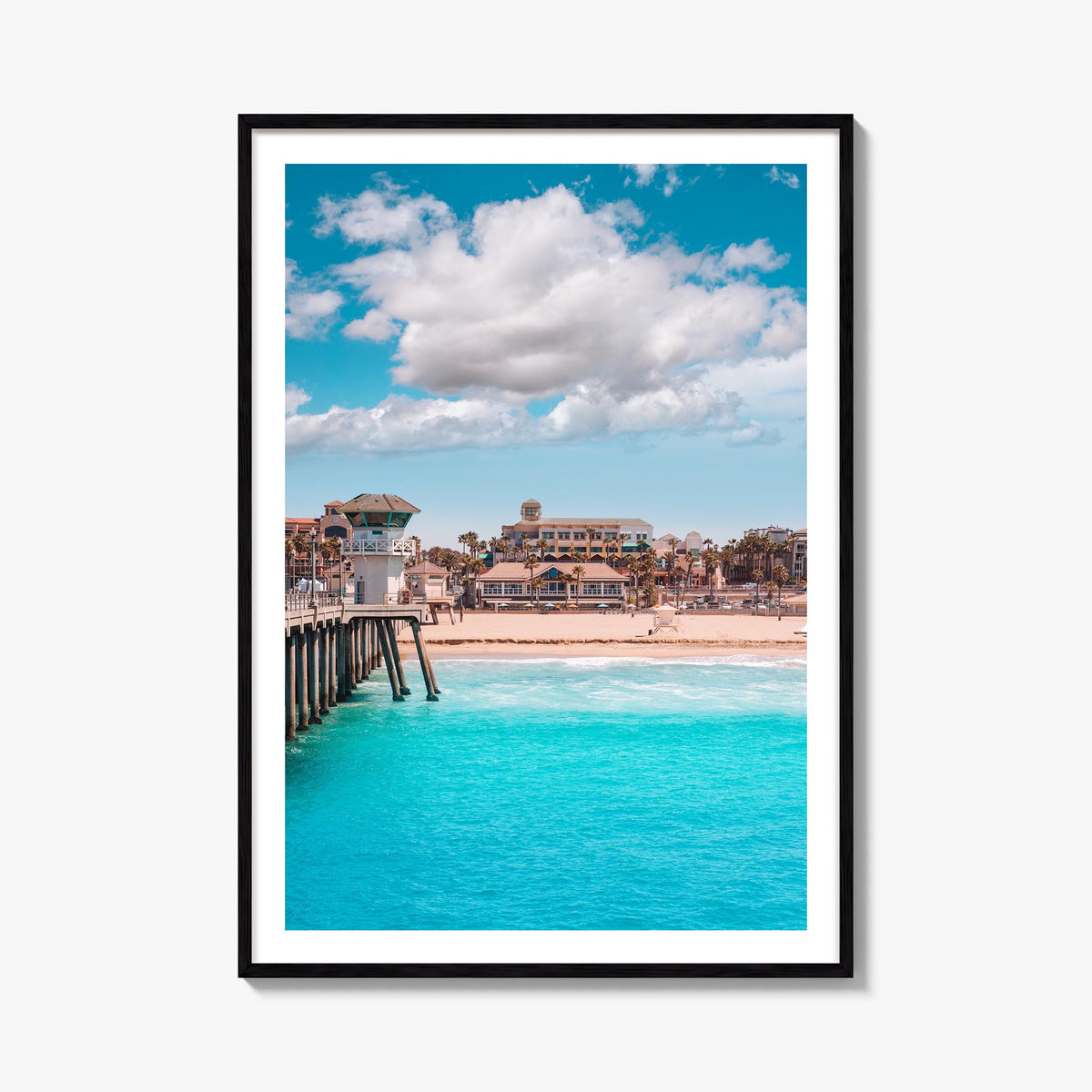 Huntington Beach no. 1 colorful photo poster of California, USA – vertical wall art, unframed print shown in interior mockup