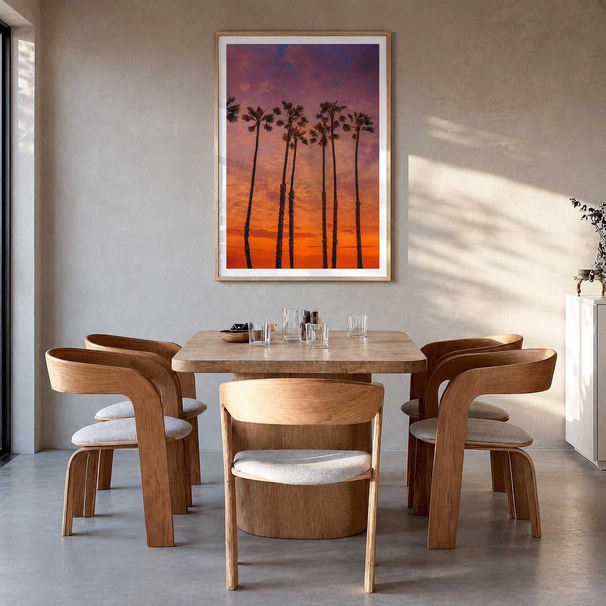 Huntington Beach no. 2 colorful photo poster of California, USA – vertical wall art in natural wood frame with white border,