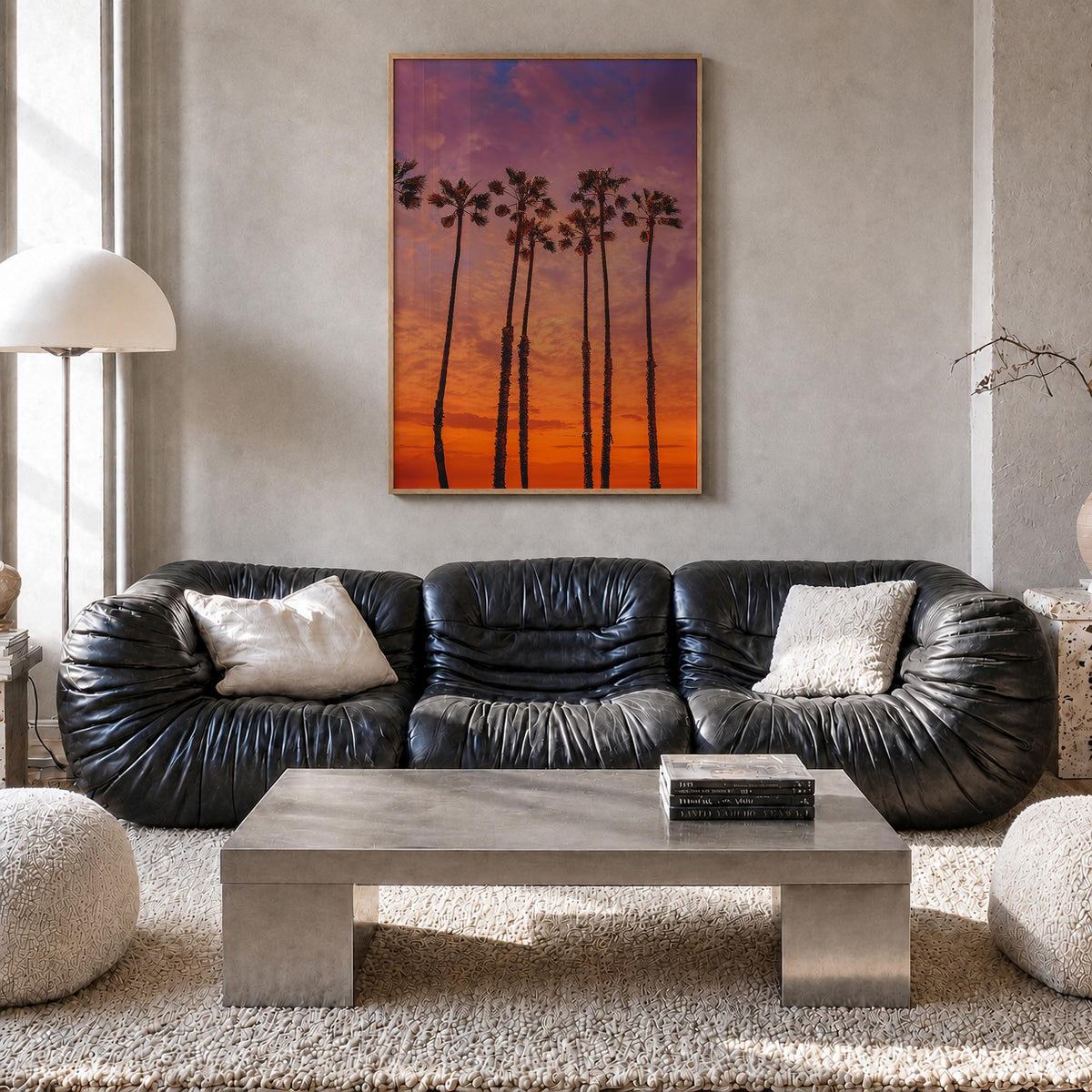 Huntington Beach no. 2 colorful photo poster of California, USA – vertical wall art in natural wood frame, hanging on wall