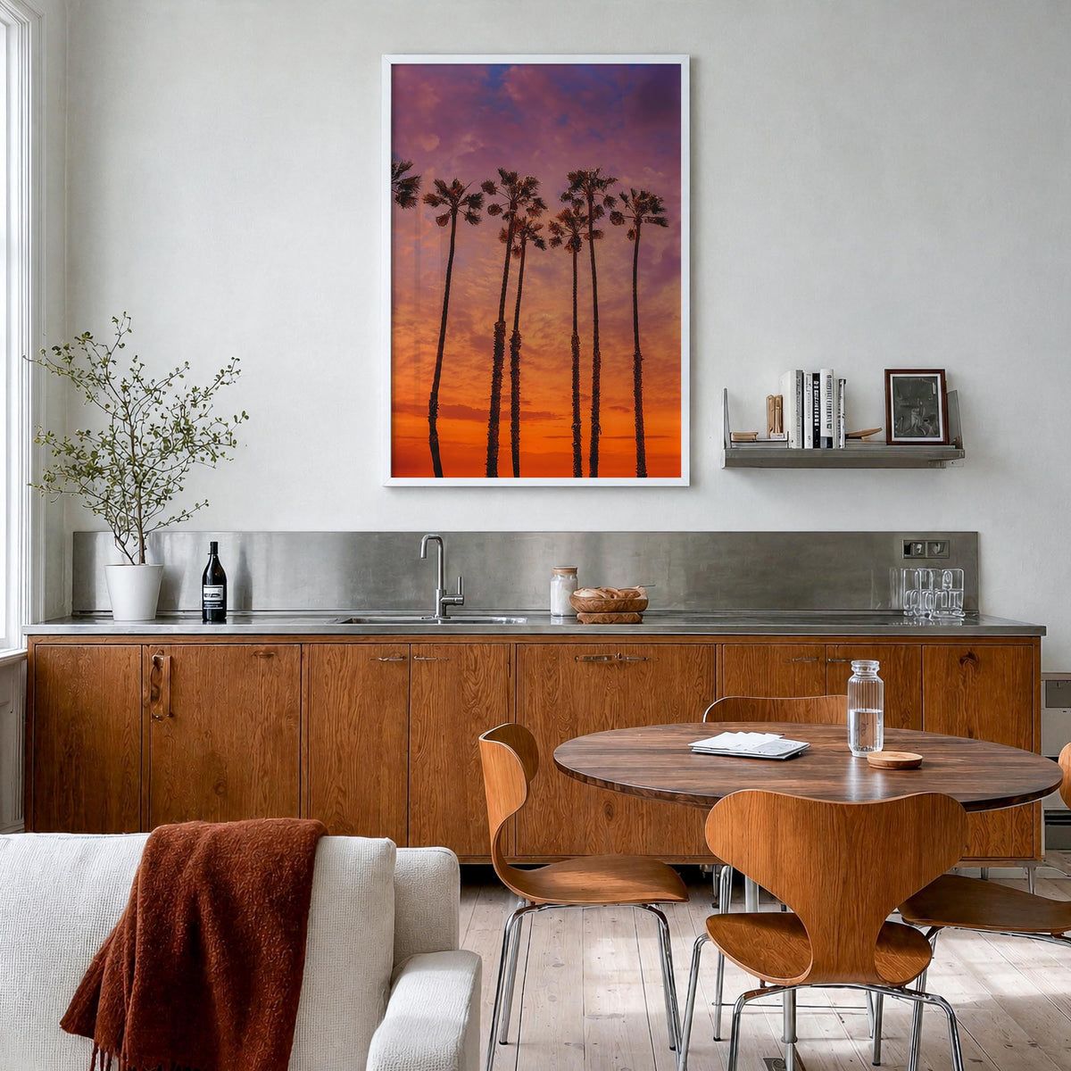 Huntington Beach no. 2 colorful photo poster of California, USA – vertical wall art in white wood frame, hanging on wall