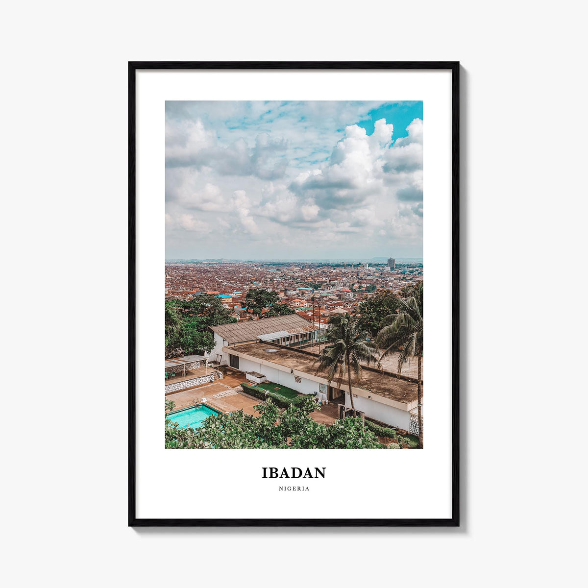 Ibadan colorful classic poster of Nigeria – vertical wall art, unframed print shown in interior mockup
