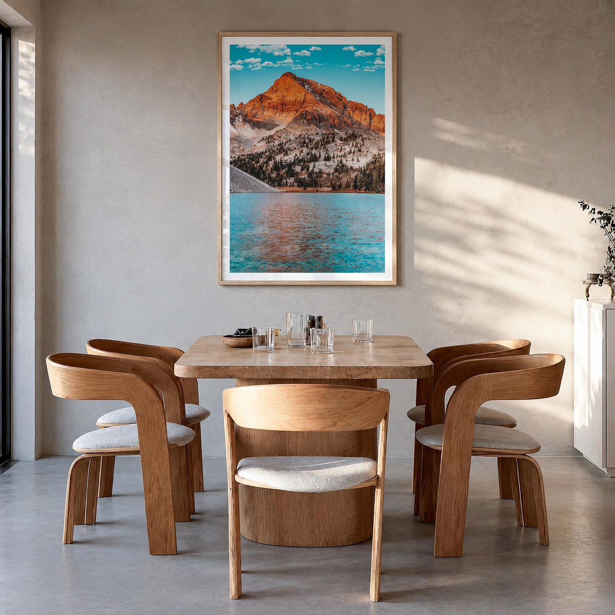 Idaho no. 1 colorful photo poster of United States – vertical wall art in natural wood frame with white border, hanging on wa