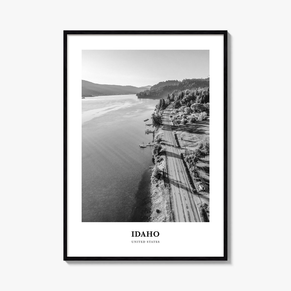 Idaho no. 2 black & white classic poster of United States – vertical wall art, unframed print shown in interior mockup