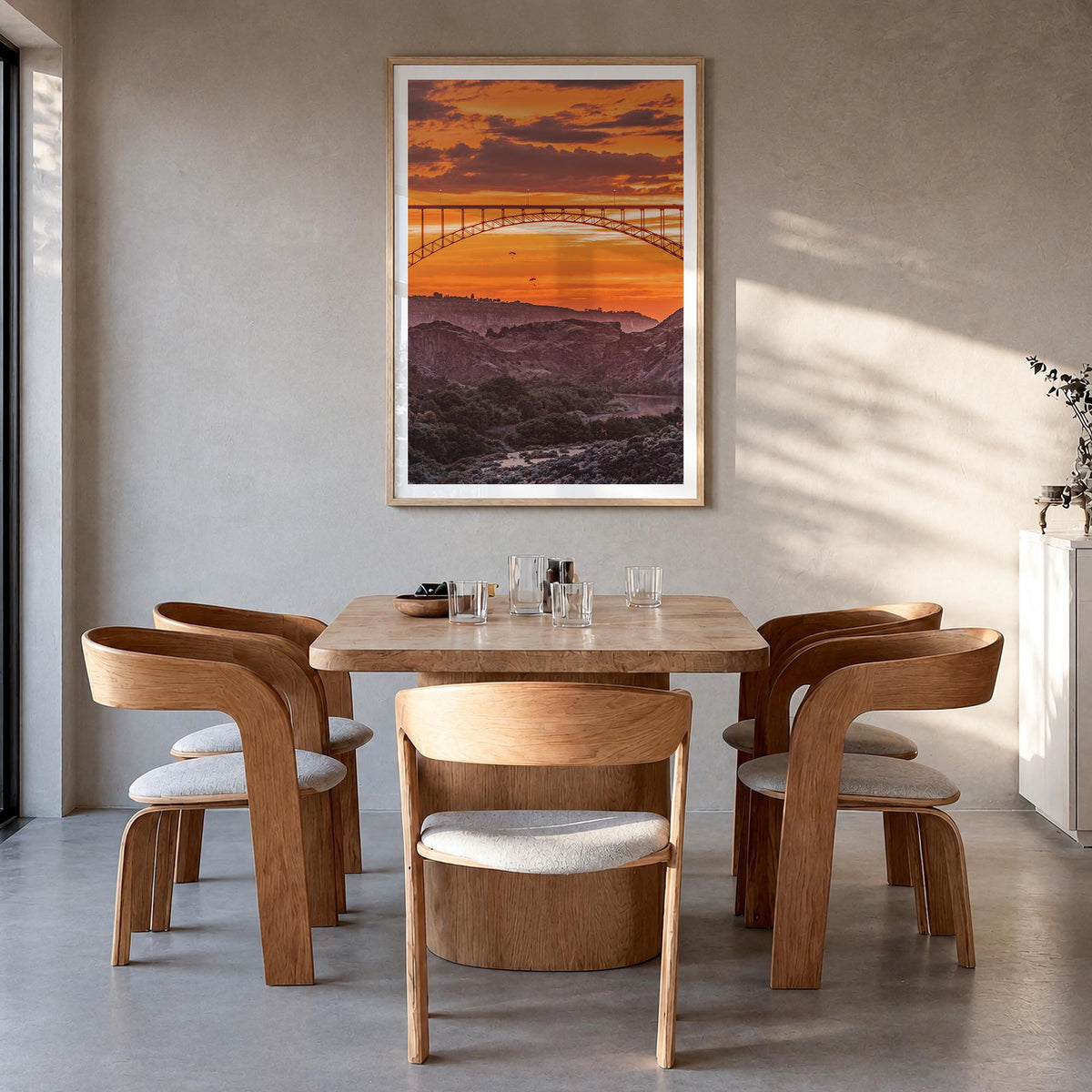 Idaho no. 2 colorful photo poster of United States – vertical wall art in natural wood frame with white border, hanging on wa