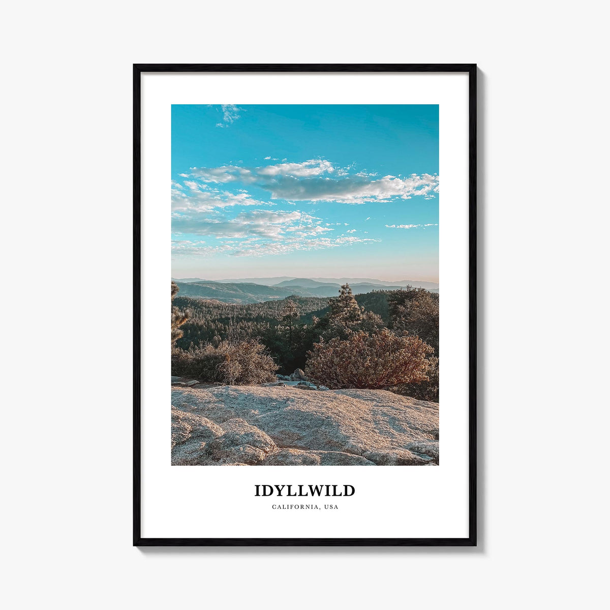 Idyllwild colorful classic poster of California, USA – vertical wall art, unframed print shown in interior mockup