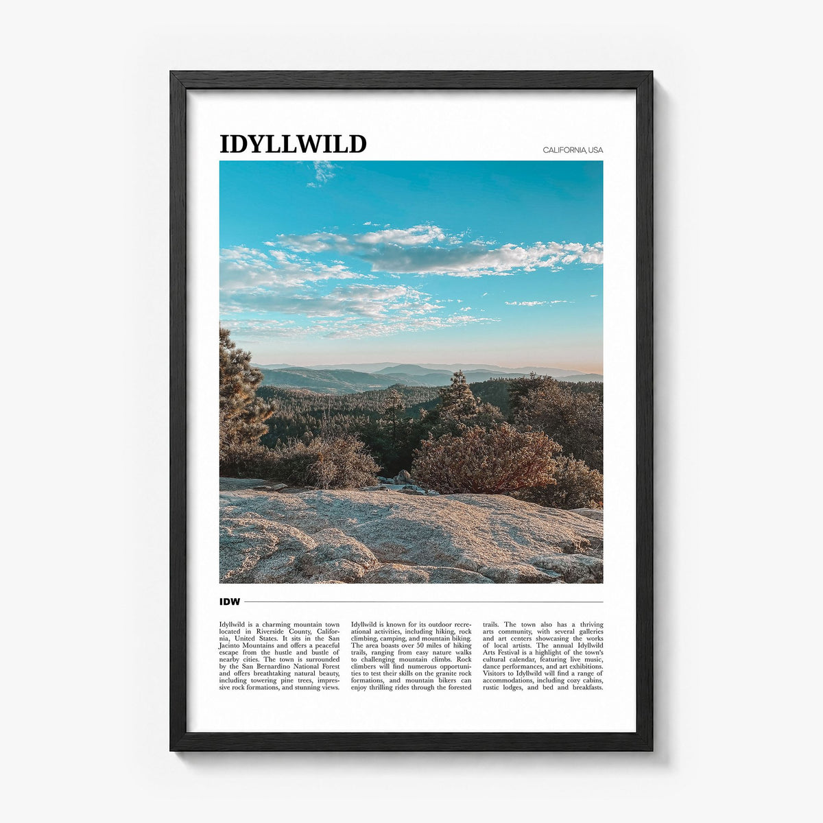 Idyllwild Travel Poster in a black wood frame