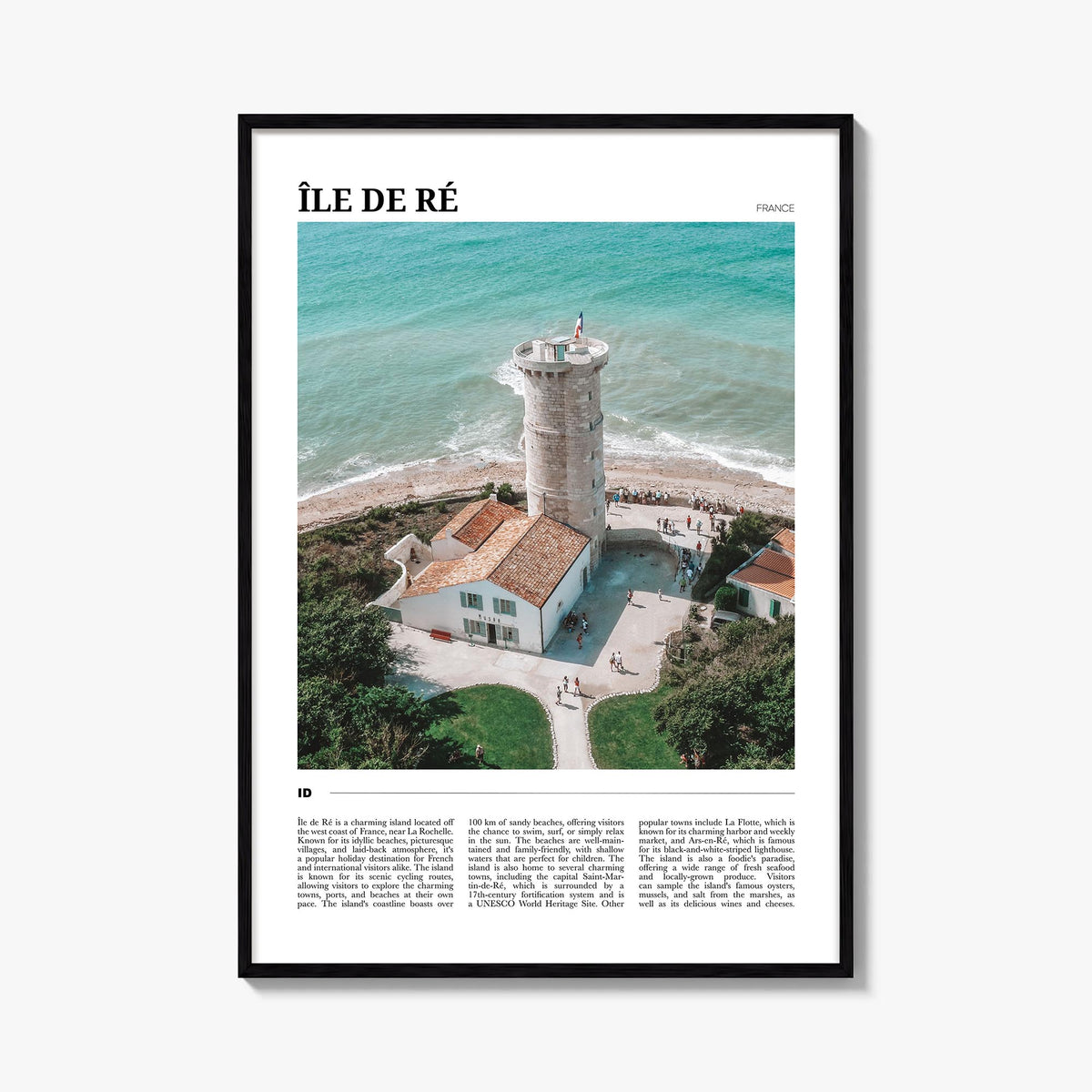 Île de Ré colorful travel poster of France – vertical wall art, unframed print shown in interior mockup