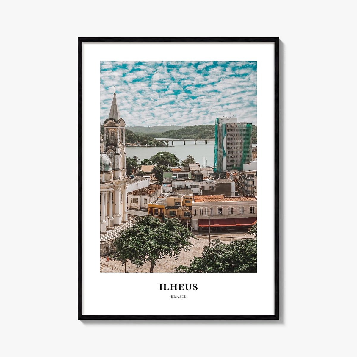 Ilhéus colorful classic poster of Brazil – vertical wall art, unframed print shown in interior mockup