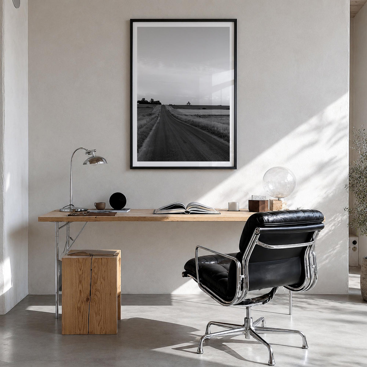 Illinois black & white photo poster of United States – vertical wall art in black wood frame with white border, hanging on wa