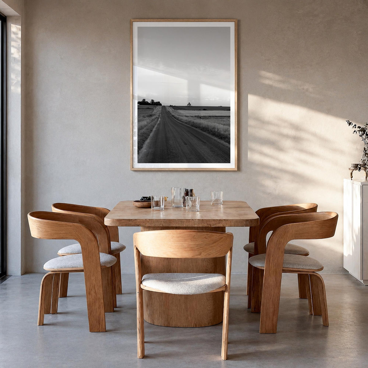 Illinois black & white photo poster of United States – vertical wall art in natural wood frame with white border, hanging on
