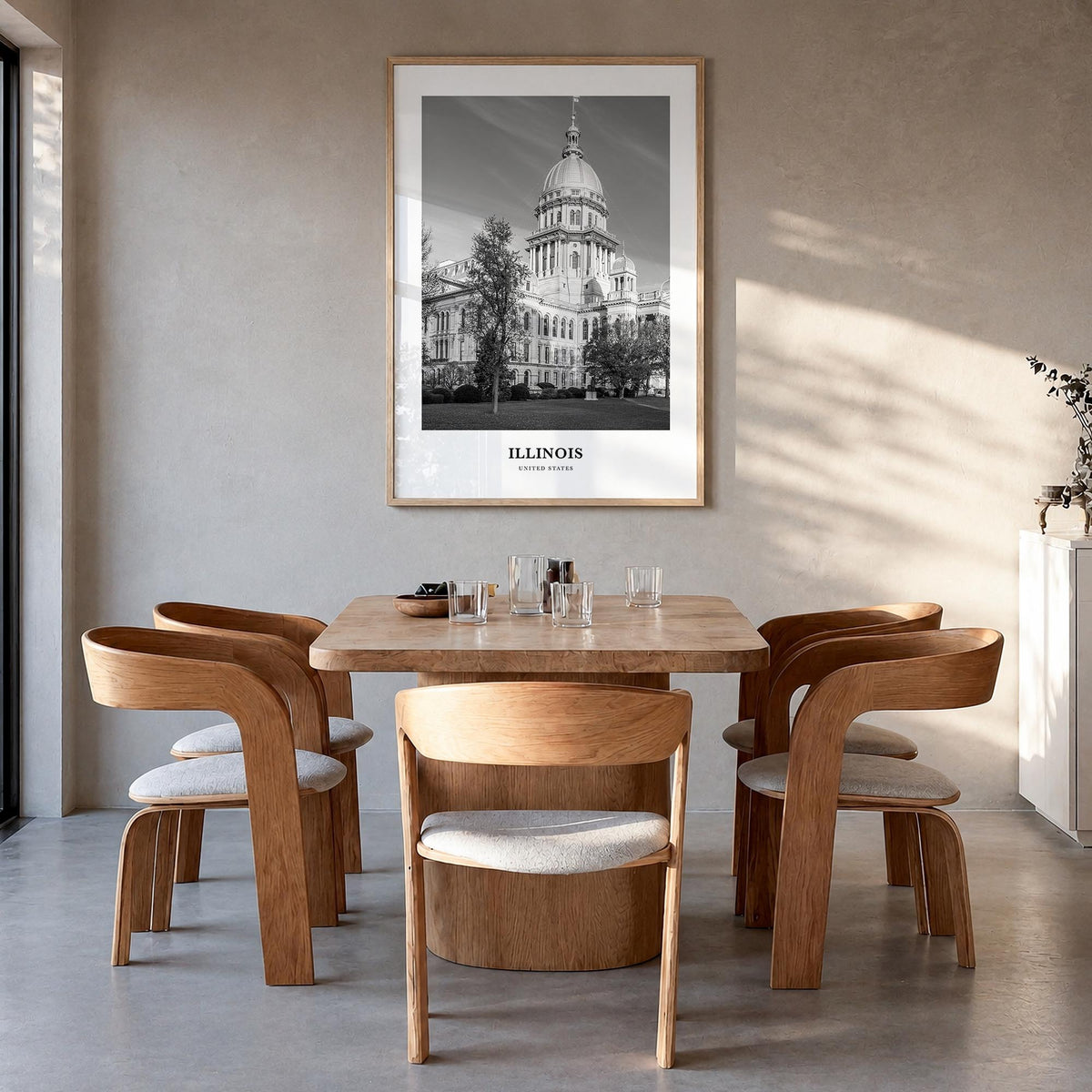 Illinois no. 1 black & white classic poster of United States – vertical wall art in natural wood frame, hanging on wall