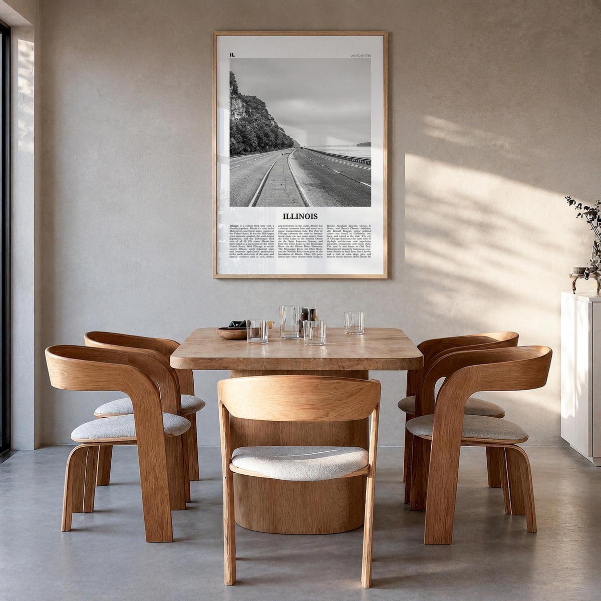 Illinois no. 1 black & white newspaper poster of United States – vertical wall art in natural wood frame, hanging on wall