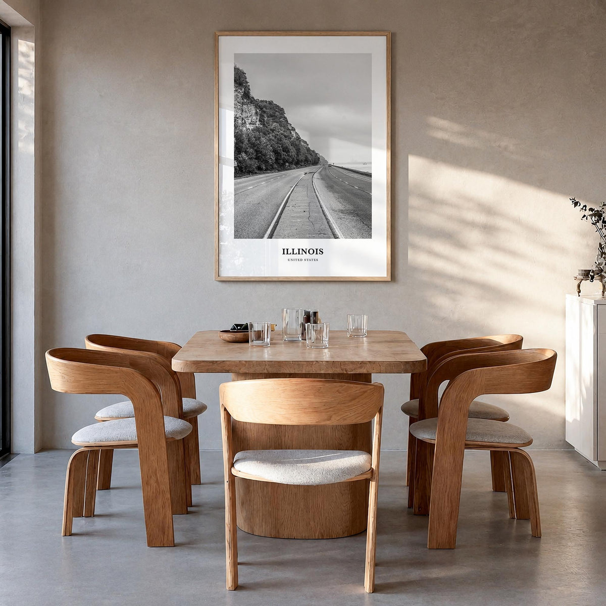 Illinois no. 2 black & white classic poster of United States – vertical wall art in natural wood frame, hanging on wall