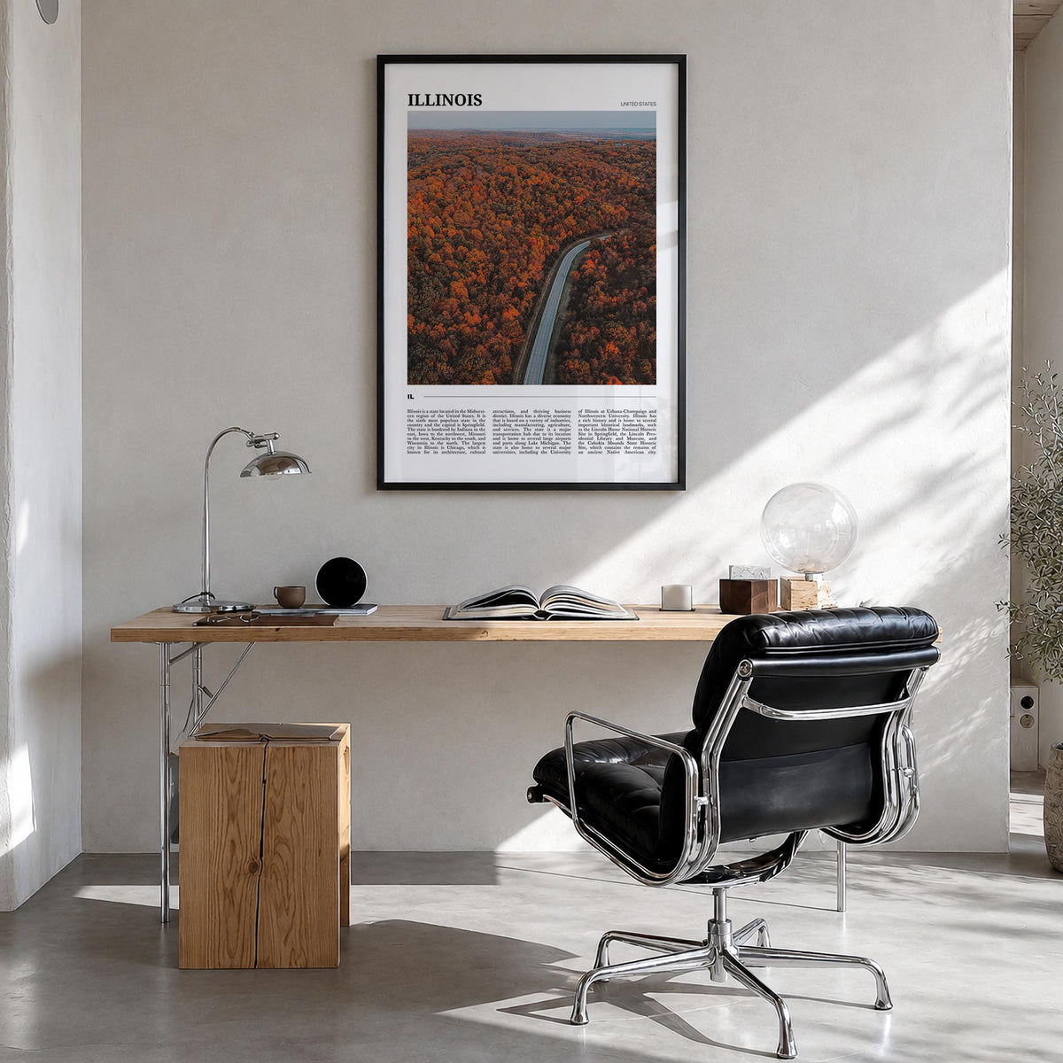 Illinois no. 3 colorful travel poster of United States – vertical wall art in black wood frame, hanging on wall