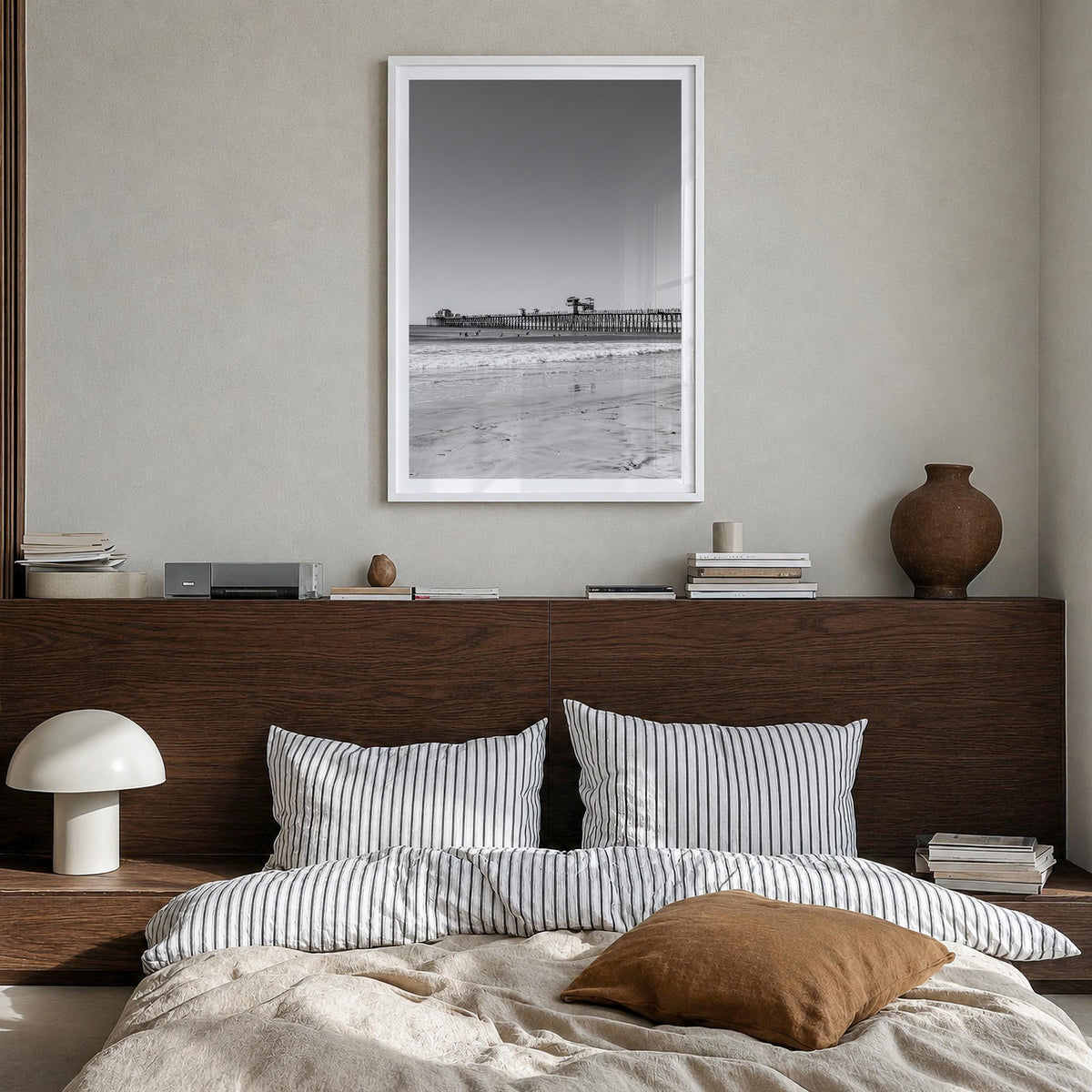 Imperial Beach black & white photo poster of California, USA – vertical wall art in white wood frame with white border, hangi