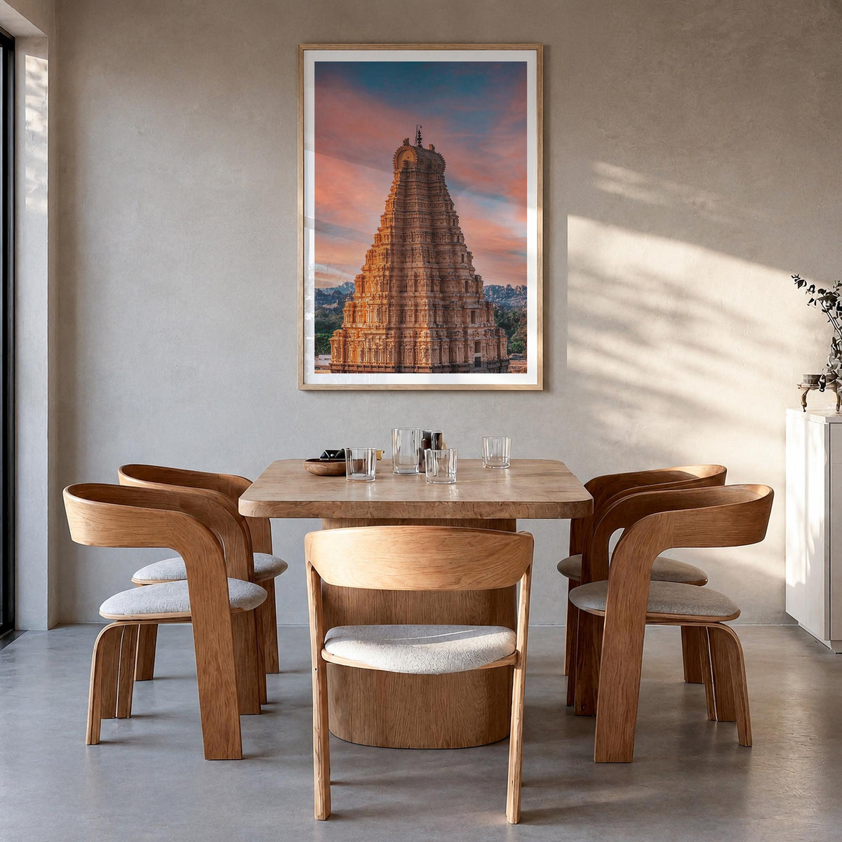 India no. 1 colorful photo poster of Asia – vertical wall art in natural wood frame with white border, hanging on wall