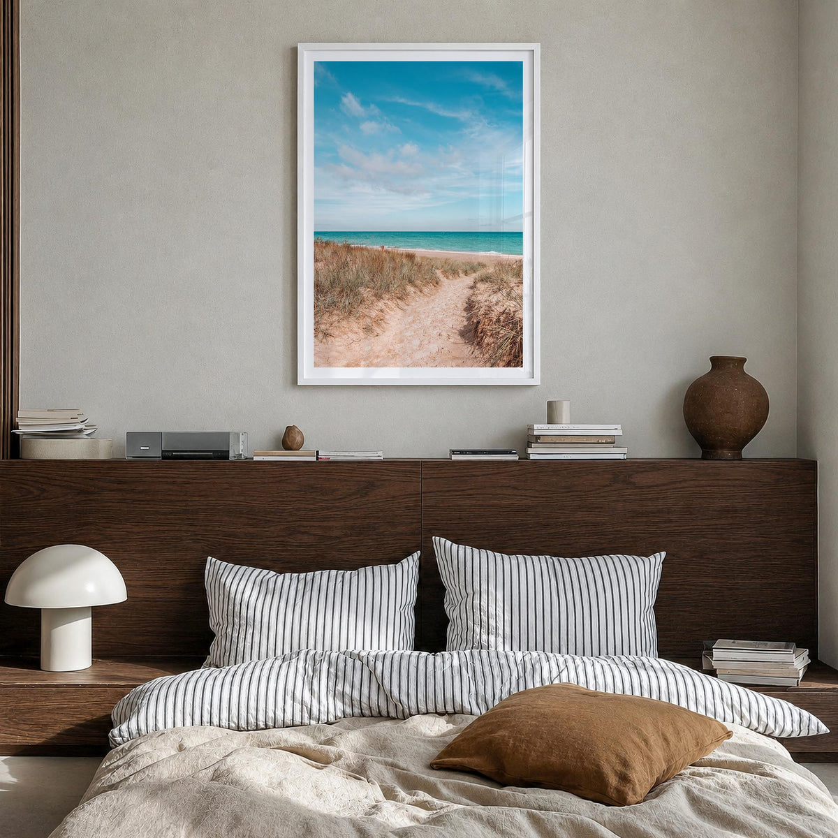 Indiana colorful photo poster of United States – vertical wall art in white wood frame with white border, hanging on wall