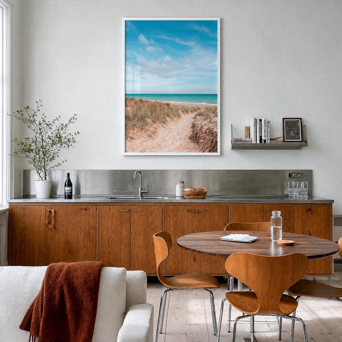 Indiana colorful photo poster of United States – vertical wall art in white wood frame, hanging on wall