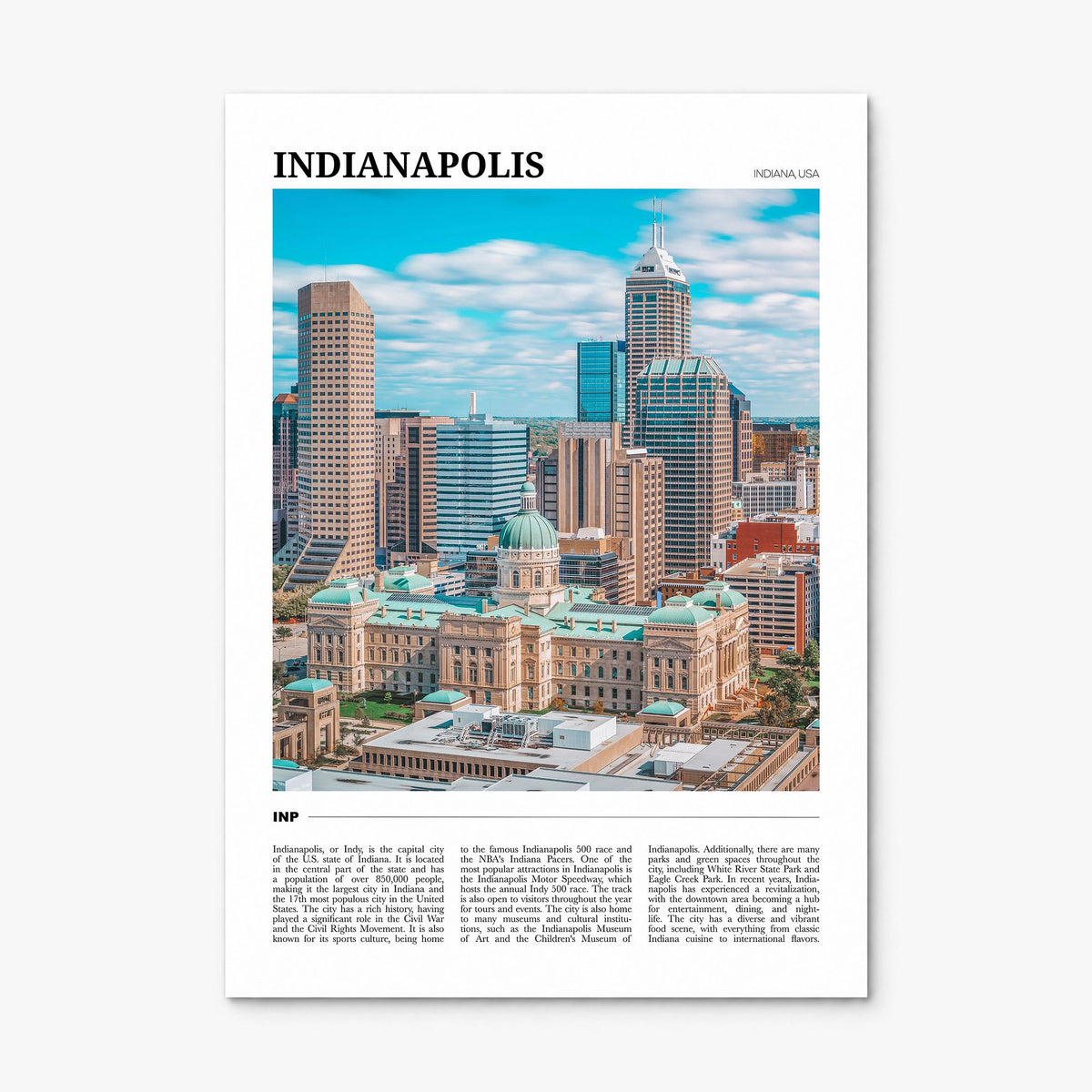 Indianapolis Travel No 1 Poster, print only (unframed)