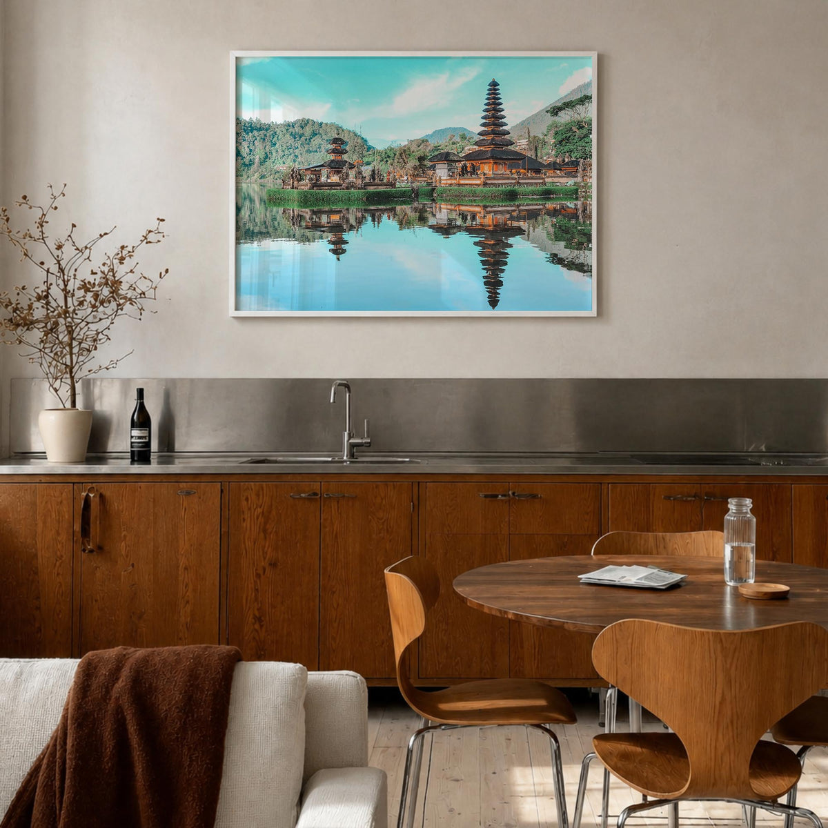 Indonesia colorful photo poster of Asia – horizontal wall art in white wood frame, hanging on wall