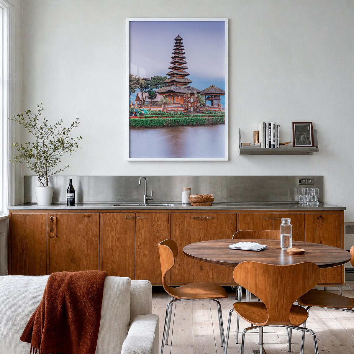 Indonesia colorful photo poster of Asia – vertical wall art in white wood frame, hanging on wall
