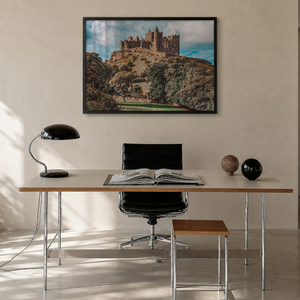 Ireland colorful photo poster of Europe – horizontal wall art in black wood frame, hanging on wall